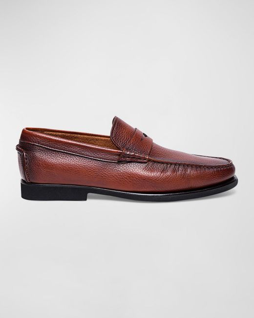 Santoni Red Ikangia Leather Penny Loafers for men