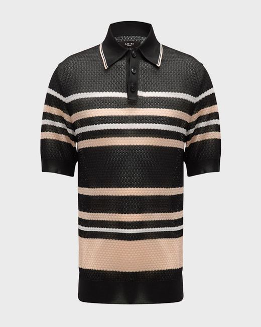Amiri Brown Pointelle Striped Polo Shirt for men