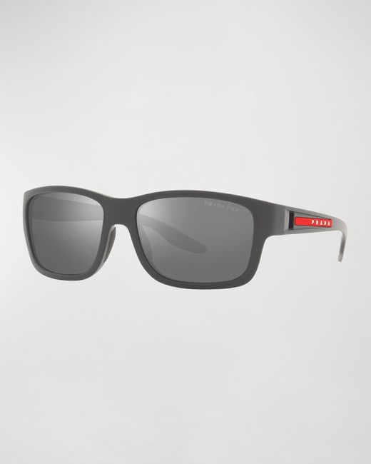 Prada Sport Gray Mirror Rectangle Logo Sunglasses for men