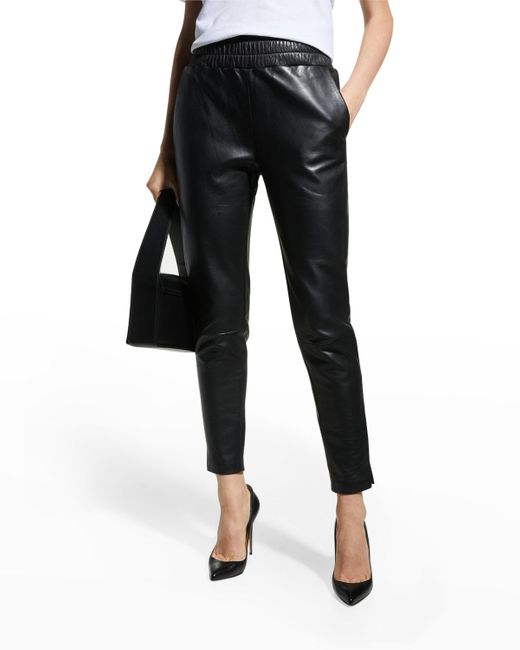 Lamarque Black Nineta Cropped Leather Trousers