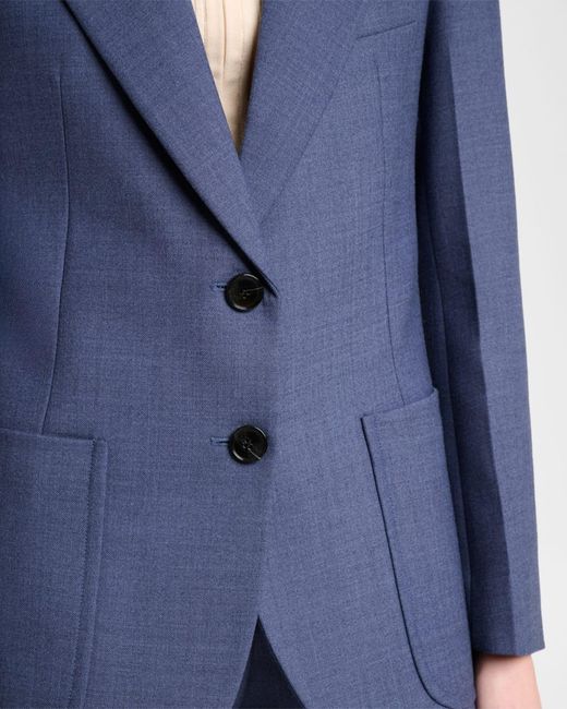 Victoria Beckham Blue Stretch-Wool Patch-Pocket Jacket