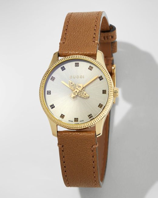 Gucci Gray 29Mm G-Timeless Bee Watch With Leather Strap
