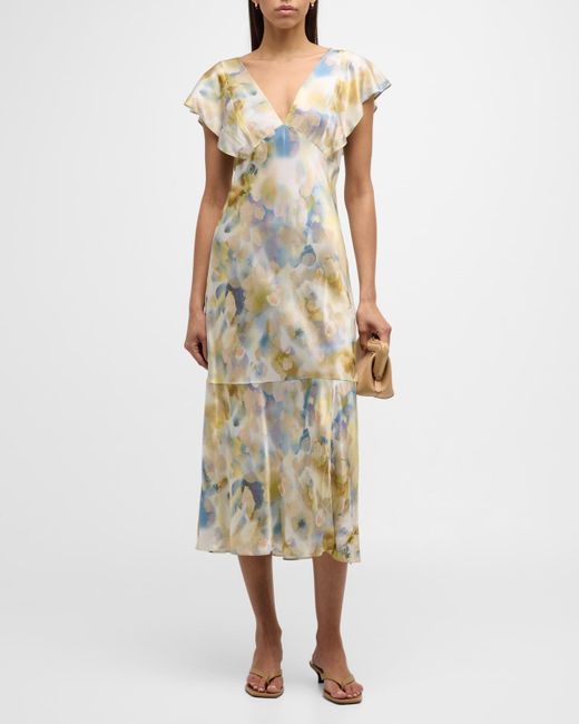 Rails Multicolor Dina Diffused Bloom Flutter-Sleeve Midi Dress