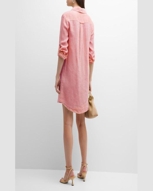 Finley Pink Jenna Ruffle-Trim Linen Shirtdress