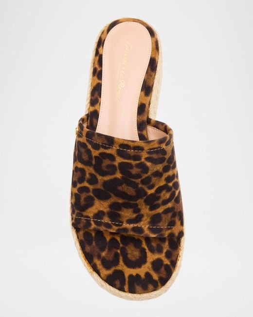 Gianvito Rossi White Leopard Slide Flatform Espadrilles