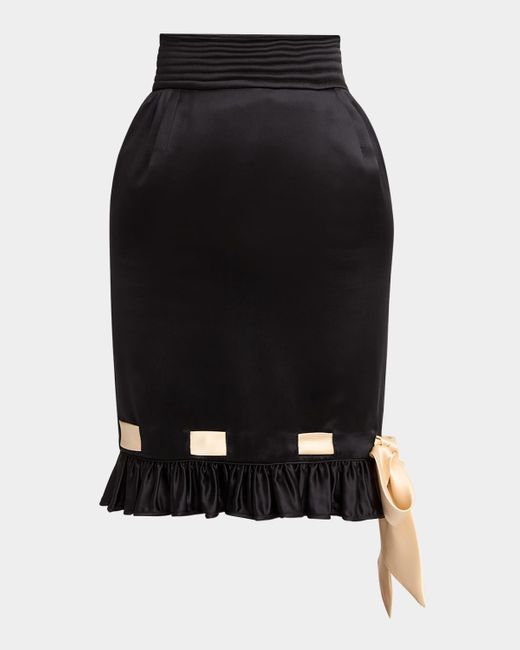 Valentino Garavani Black Ribbon Ruffle Hem Double Satin Skirt