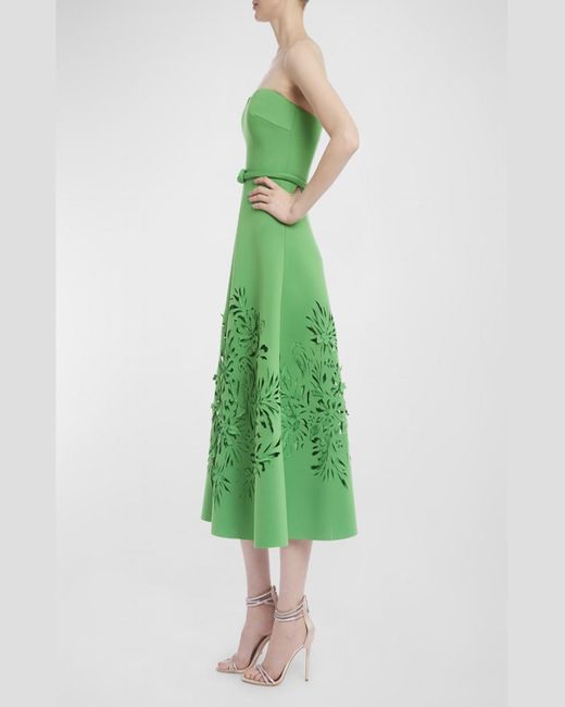 Badgley Mischka Green Strapless Cutout A-Line Midi Dress