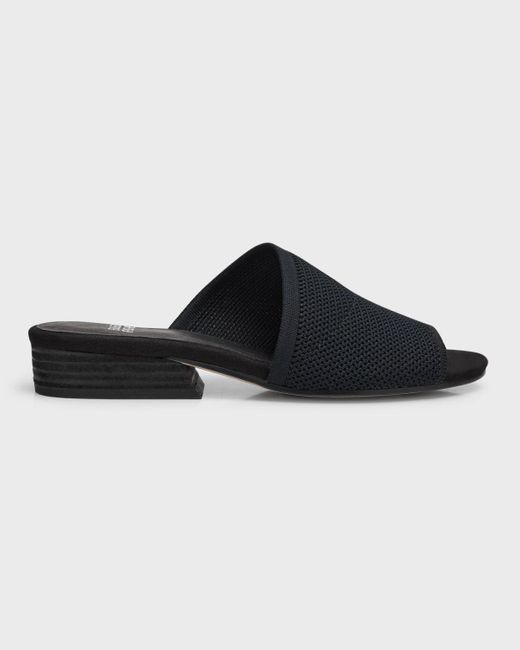 Eileen Fisher Black Asymmetrical Knit Slide Sandals