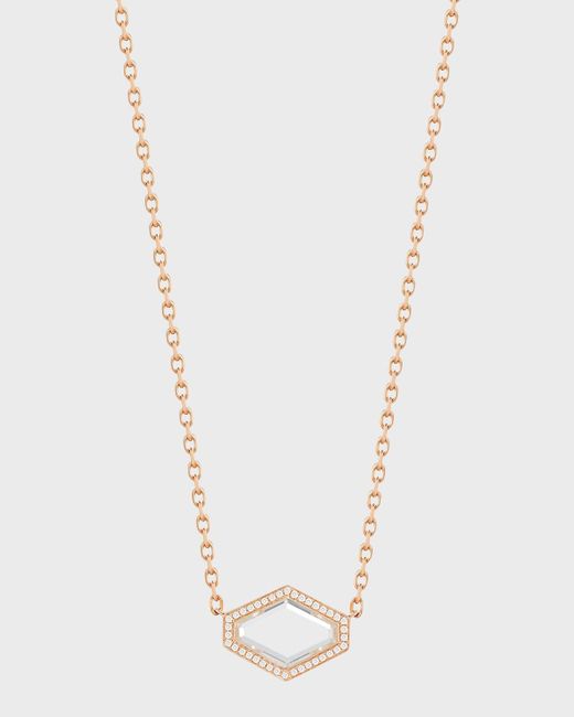 Walters Faith White Bell Rose Gold Rock Crystal Hexagonal East-west Necklace With Diamond Border