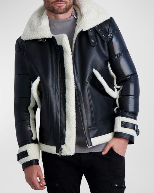 Karl Lagerfeld Blue Faux-Shearling Fabric-Blocked Jacket for men
