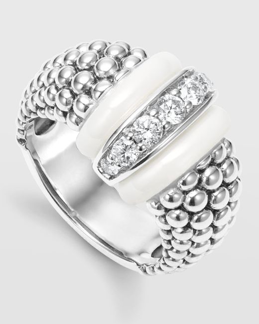 Lagos Gray White Caviar White Ceramic Diamond Large 1-link Ring