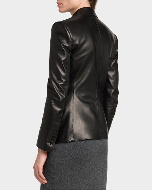 Tom Ford Black Leather Peak Lapel Jacket