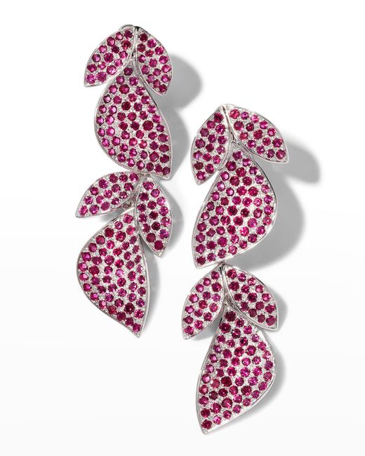 Alexander Laut Pink White Gold Ruby Leaf Earrings