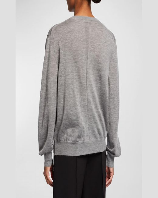 The Row Gray Islington Long-Sleeve Cashmere Top