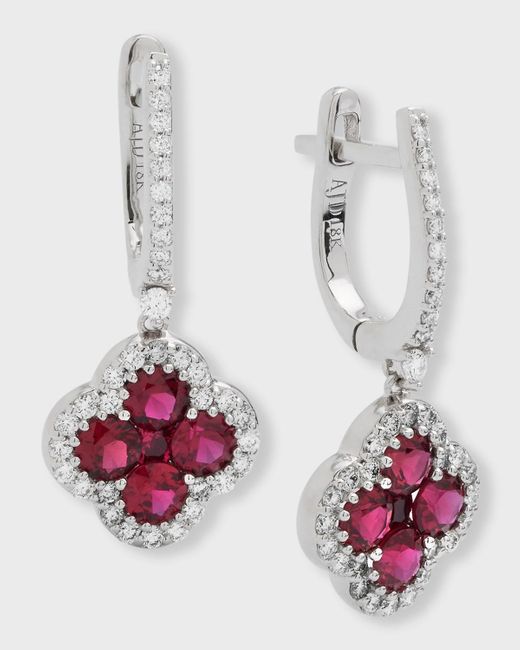 Neiman Marcus Multicolor 18k Ruby And Diamond Flower Hoop Drop Earrings