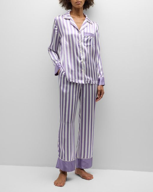 Neiman Marcus Purple Striped Silk Charmeuse Pajama Set