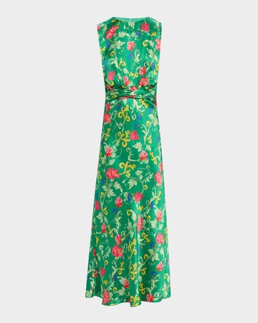 Saloni Green Gwen Silk Midi Dress