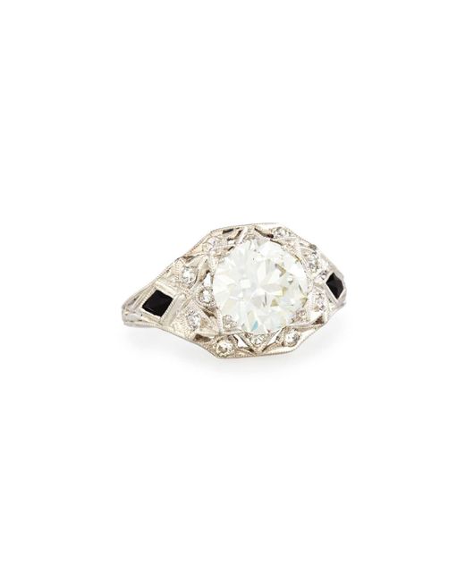NM Estate White Estate Art Deco Diamond Box & Onyx Engagement Ring, Size 6.5