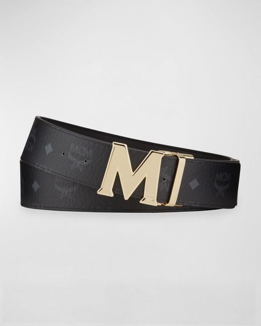 MCM Black Claus Monogram Reversible Belt for men