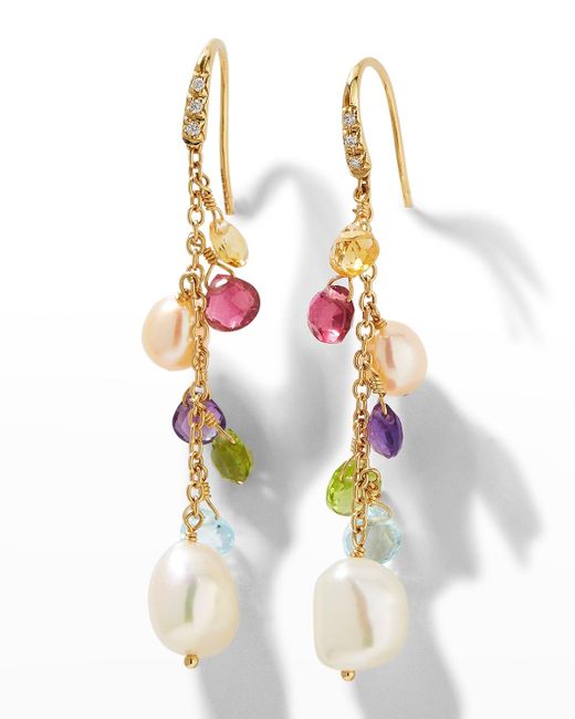 Marco Bicego White 18k Paradise Yellow Gold Diamond Hook Earrings With Mixed Gemstones