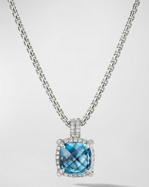 David Yurman 9mm Chatelaine Hampton Blue Topaz Pendant Necklace With Diamonds