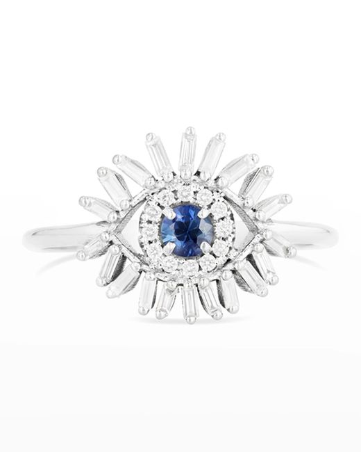 Suzanne Kalan White Blue Sapphire Mini Evil Eye Ring Size 4-8