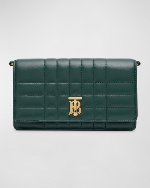 Burberry Green Lola Check Quilted Leather Clutch Bag