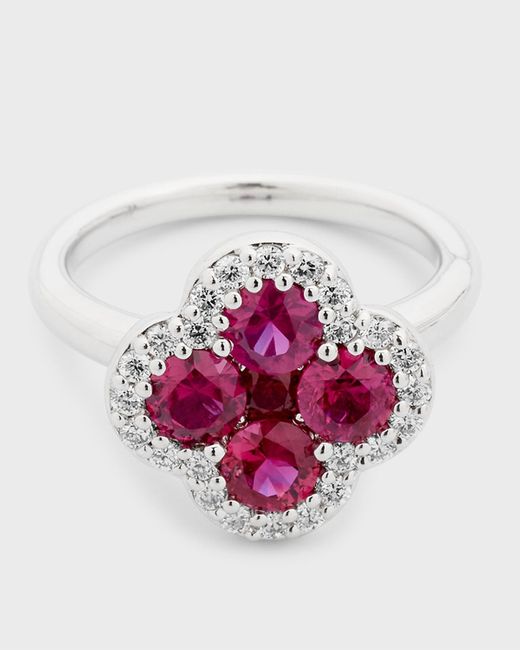 Neiman Marcus Pink 18k Ruby And Diamond Flower Ring, Size 6.75