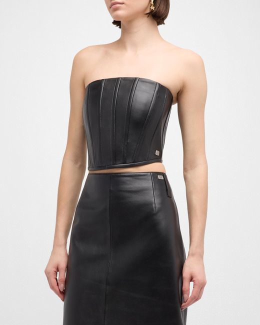 Marc Jacobs Black Strapless Leather Crop Corset Top