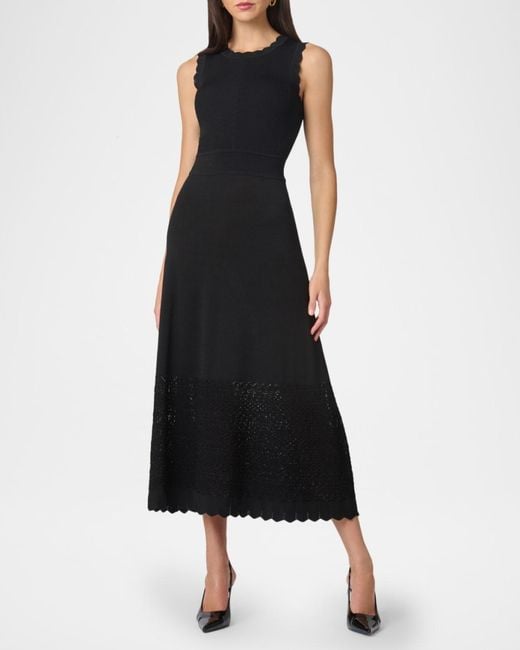Shoshanna Black Brooke Sleeveless Scalloped Knit Midi Dress