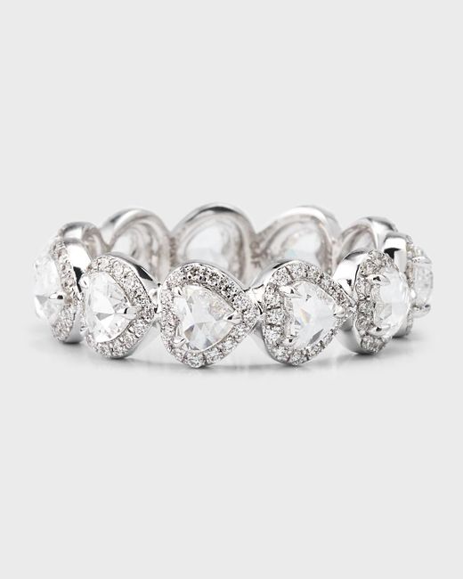 64 Facets Metallic 18k White Gold Rose-cut Diamond Heart Eternity Ring, Size 6
