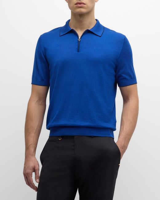 Stefano Ricci Blue Quarter-Zip Polo Sweater for men