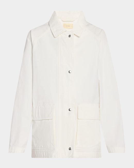 The Row White Elodianna Long-Sleeve Cotton Utility Jacket