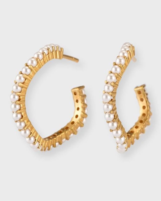 Joanna Laura Constantine Metallic Wave Pearl Hoop Earrings