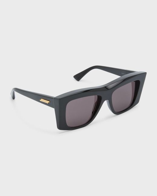Bottega Veneta Black Beveled Acetate Rectangle Sunglasses