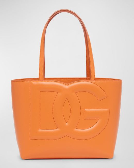 Dolce & Gabbana Orange Dg Logo Leather Tote Bag