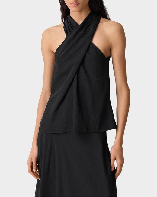 Theory Black Halter Solid Sleeveless Top