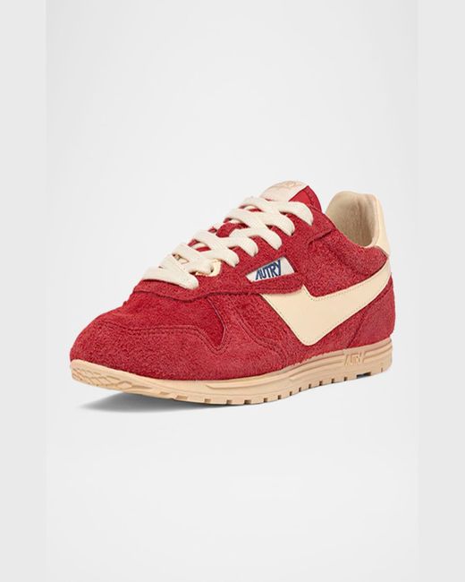 Autry Red Windspin Retro Suede Low-Top Sneakers