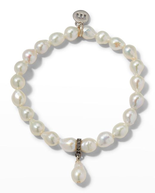 Margo Morrison White Petite Baroque Pearl Dangle Stretch Bracelet