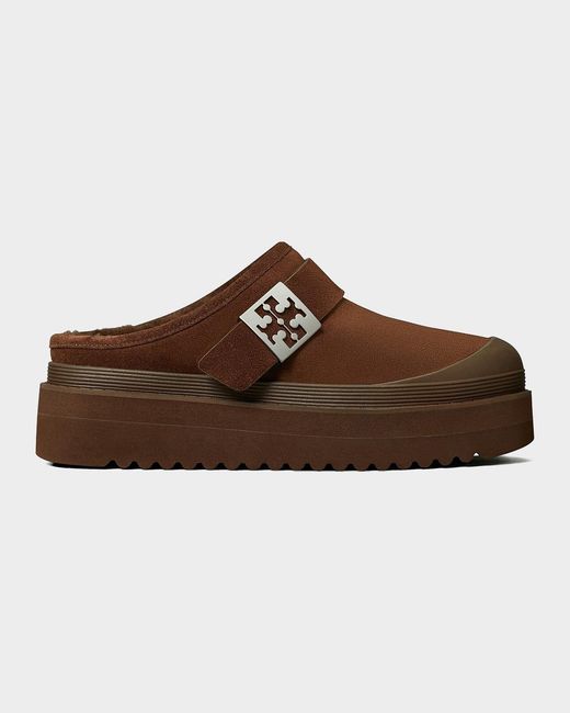Tory Burch Brown Mellow Shearling Platform Mules