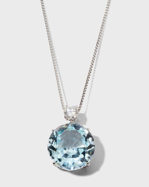 Alexander Laut White Platinum Chain With Aquamarine And Diamond Pendant
