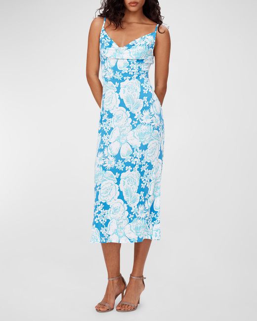 Diane von Furstenberg Blue Alik Floral-Print Cowl-Neck Midi Dress