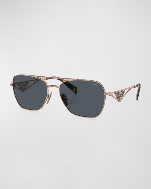 Prada Blue Triangle Logo Metal Square Sunglasses for men