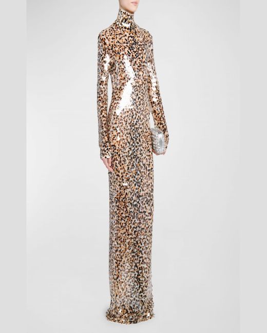 Bottega Veneta White Leopard Print Sequin Gown