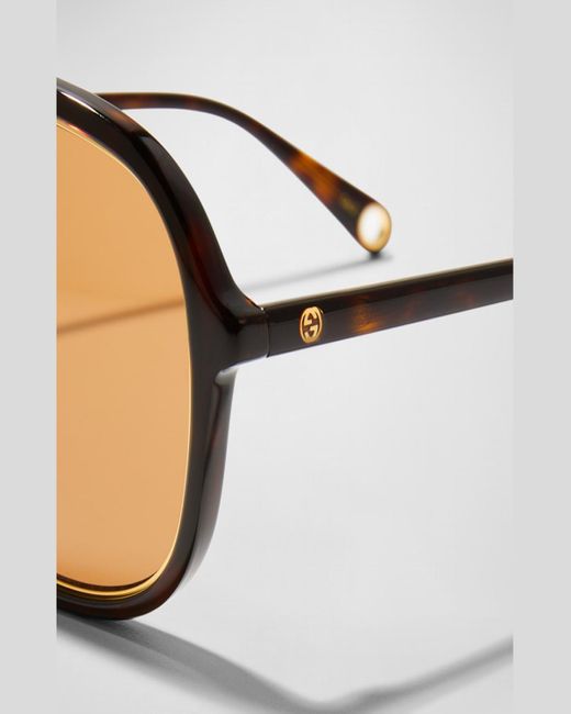 Gucci Natural GG-Logo Aviator Acetate Sunglasses for men