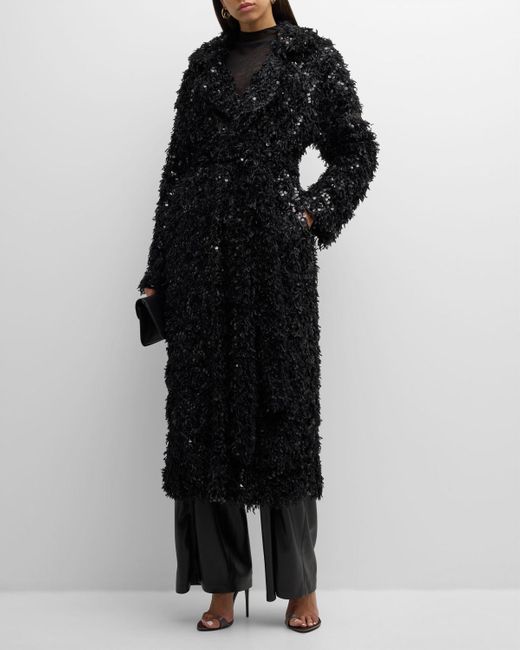 Le Superbe Black Extra Extra Sequin Faux-fur Cardi Coat