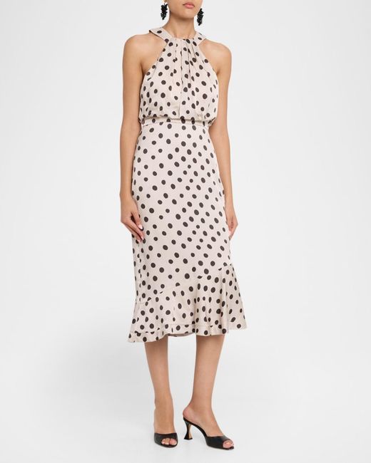 Saloni White Ruby Polka-Dot Midi Dress