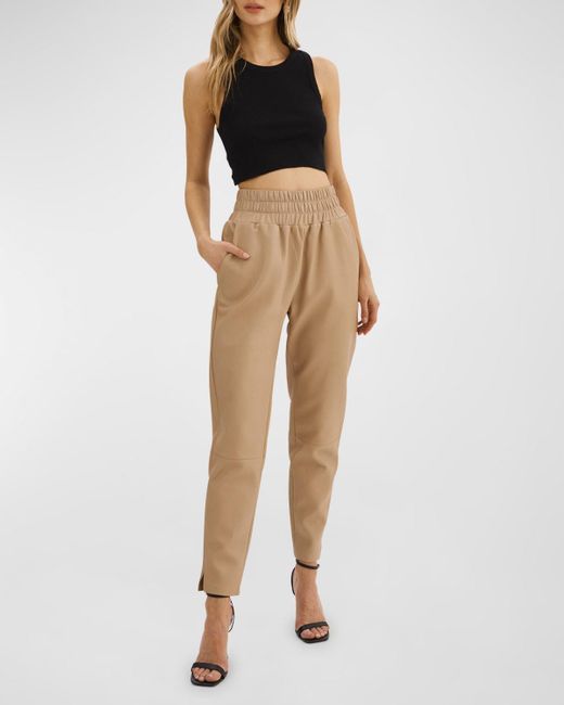 Lamarque Natural Nineta Cropped Leather Trousers