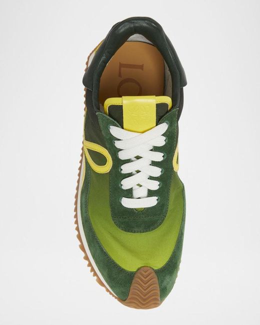 Loewe Green Flow Runner Suede And Leather Sneakers