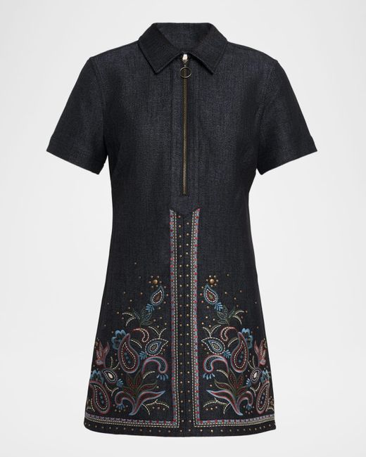 Ramy Brook Women's Black Kristen Embroidered Denim Mini Dress